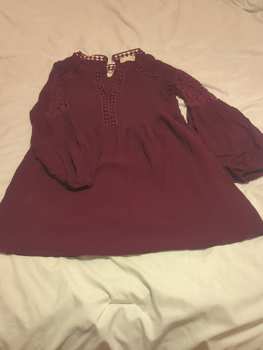 Altar'd State Burgundy Crochet Yoke Peasant Tunic